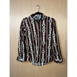 Wrangler Boys XL Western Snap Shirt Brown Aztec Southwestern Geometric Pearl